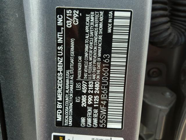 55SWF4JB6FU060163 - 2015 MERCEDES-BENZ C 300 GRAY photo 10