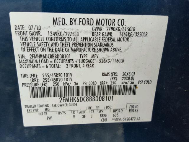 2FMHK6DC8BBD08101 - 2011 FORD FLEX LIMIT GREEN photo 10