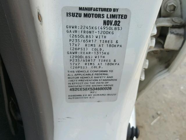 4S2CE58X534600026 - 2003 ISUZU AXIOM XS Ağ foto 10