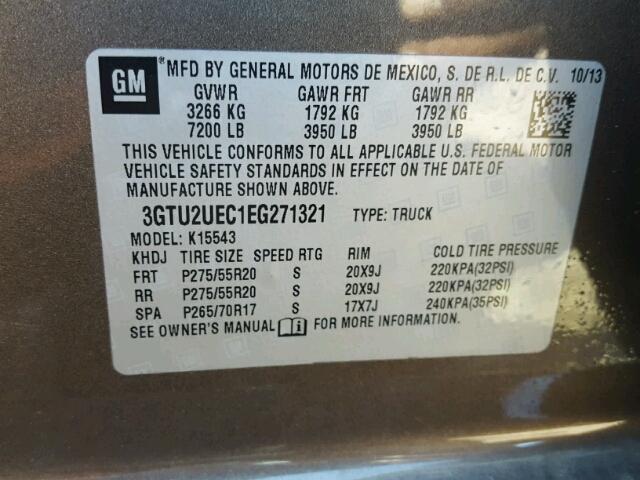 3GTU2UEC1EG271321 - 2014 GMC SIERRA K15 BROWN photo 10