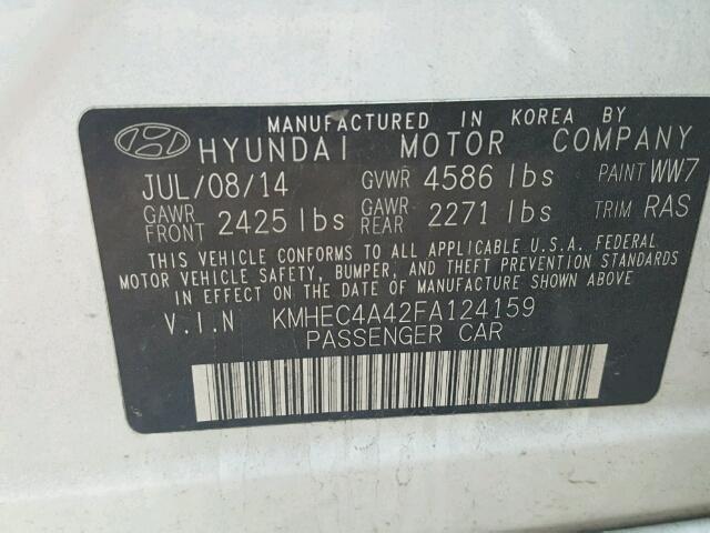 KMHEC4A42FA124159 - 2015 HYUNDAI SONATA WHITE photo 10