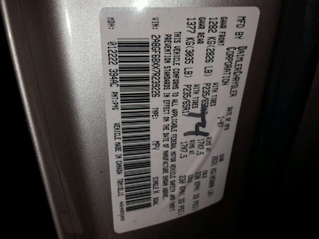 2A8GF68XX7R239226 - 2007 CHRYSLER PACIFICA ოქროსფერი ფოტო 10