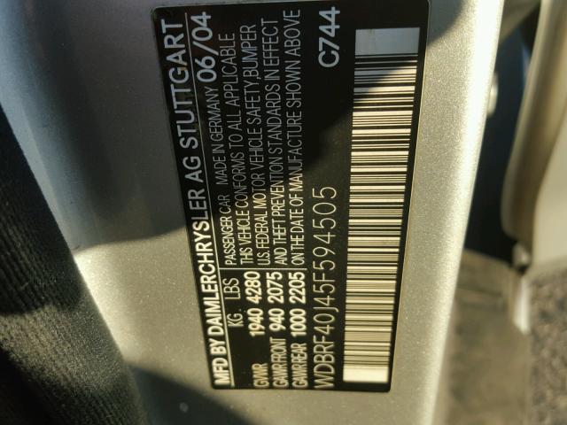 WDBRF40J45F594505 - 2005 MERCEDES-BENZ C 230K SPO SILVER photo 10