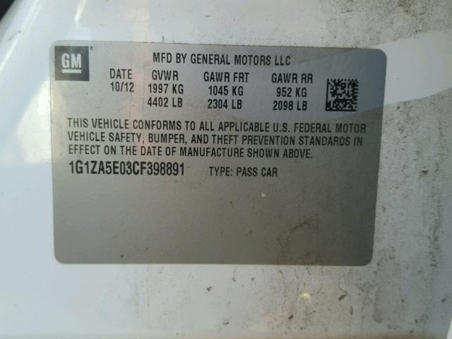 1G1ZA5E03CF398891 - 2012 CHEVROLET MALIBU LS თეთრი ფოტო 10