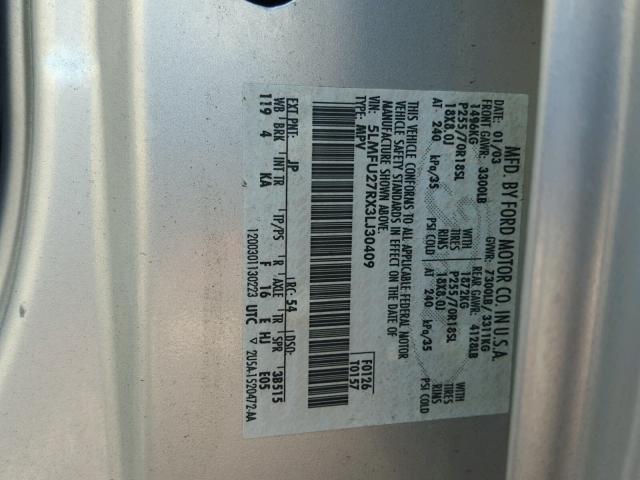 5LMFU27RX3LJ30409 - 2003 LINCOLN NAVIGATOR 银色 照片 10