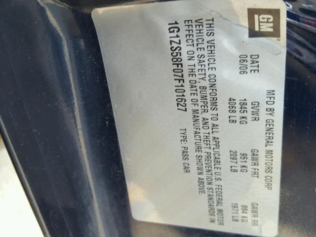 1G1ZS58F07F101627 - 2007 CHEVROLET MALIBU LS Қара фото 10