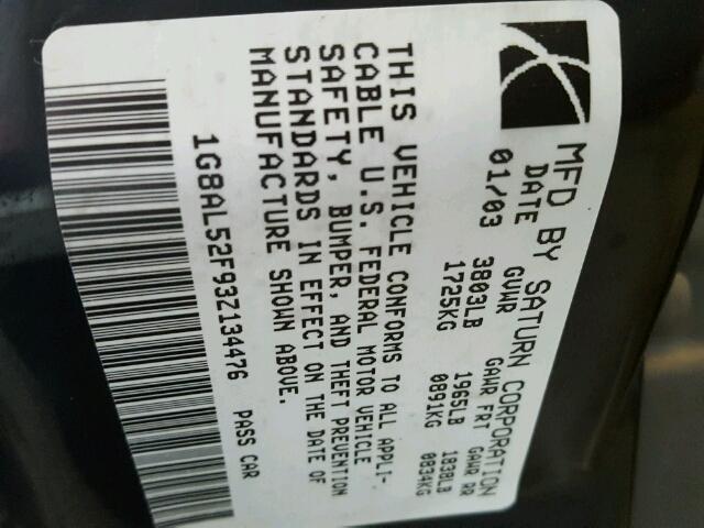 1G8AL52F93Z134476 - 2003 SATURN ION LEVEL BLUE photo 10