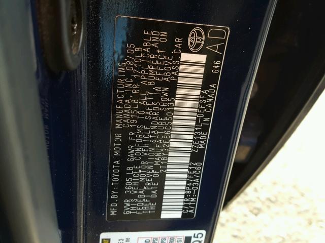 2T1BY32E66C550135 - 2006 TOYOTA COROLLA XR 蓝色 照片 10