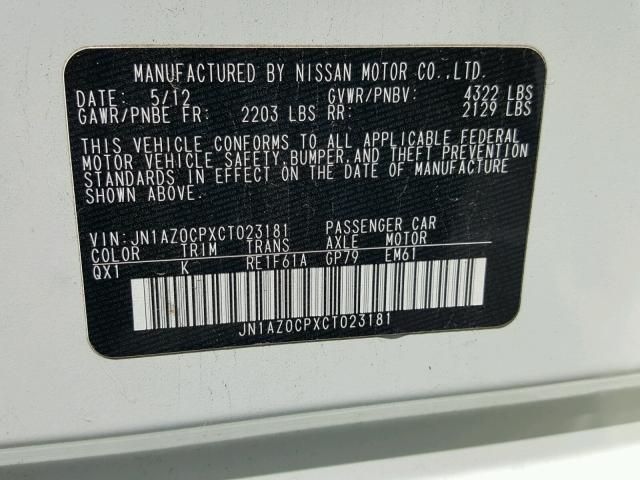 JN1AZ0CPXCT023181 - 2012 NISSAN LEAF SV WHITE photo 10