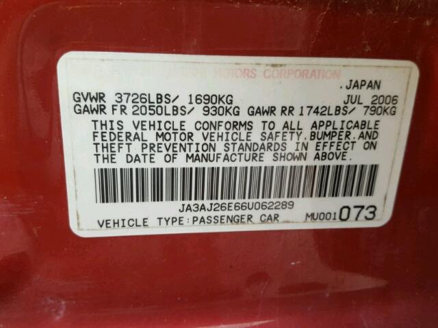 JA3AJ26E66U062289 - 2006 MITSUBISHI LANCER ES RED photo 10