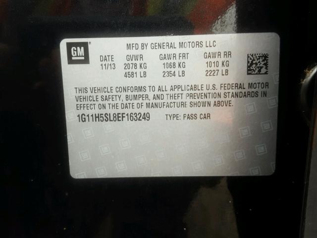 1G11H5SL8EF163249 - 2014 CHEVROLET MALIBU LTZ 黑色 照片 10