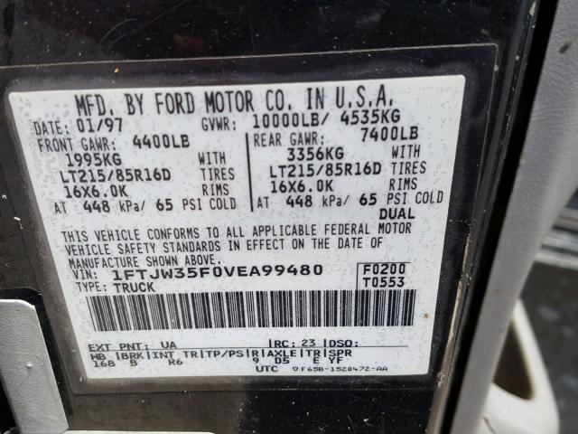 1FTJW35F0VEA99480 - 1997 FORD F350 BLACK photo 10