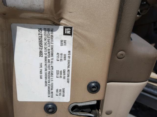 1G1ZT52895F314662 - 2005 CHEVROLET MALIBU LS 金色 照片 10