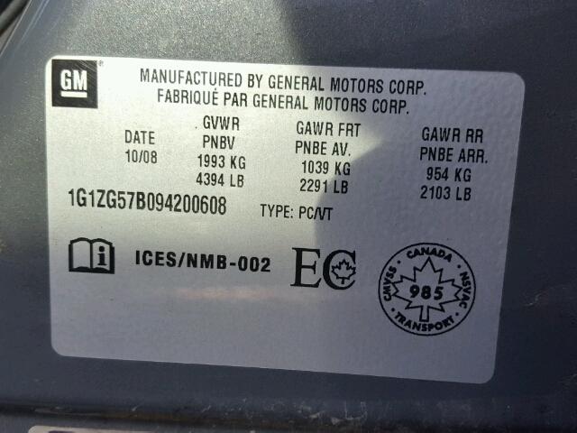 1G1ZG57B094200608 - 2009 CHEVROLET MALIBU LS 石墨色 照片 10