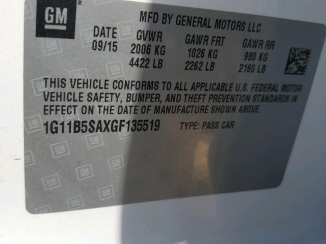 1G11B5SAXGF135519 - 2016 CHEVROLET MALIBU LIM 白色 照片 10