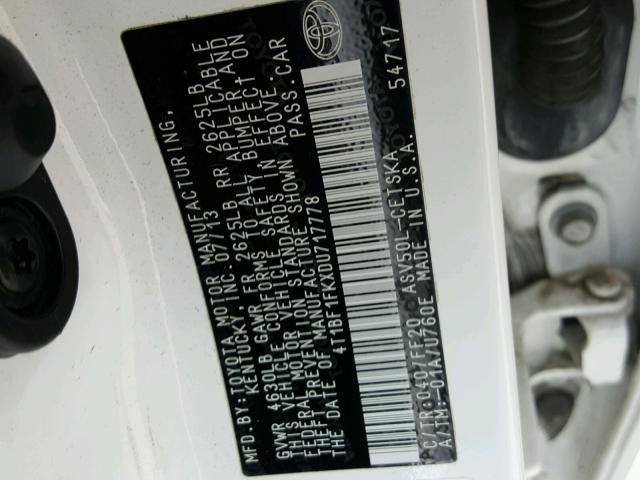 4T1BF1FKXDU717778 - 2013 TOYOTA CAMRY L 白色 照片 10