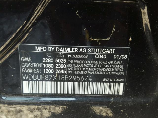 WDBUF87X18B295674 - 2008 MERCEDES-BENZ E 350 4MAT BLACK photo 10