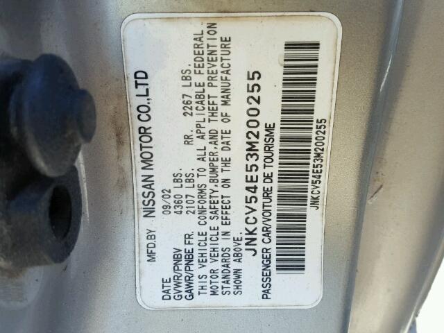 JNKCV54E53M200255 - 2003 INFINITI G35 SILVER photo 10