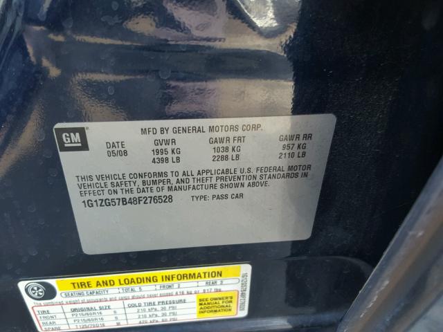 1G1ZG57B48F276528 - 2008 CHEVROLET MALIBU LS Mavi foto 10