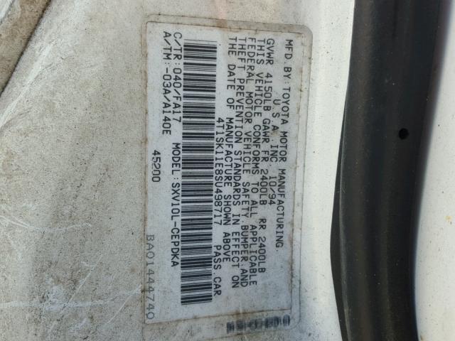 4T1SK11E8SU498717 - 1995 TOYOTA CAMRY WHITE photo 10