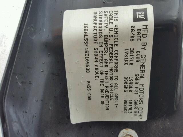 1G8AL55F16Z109538 - 2006 SATURN ION LEVEL SILVER photo 10