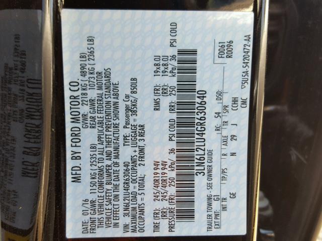 3LN6L2LU4GR630640 - 2016 LINCOLN MKZ HYBRID BLACK photo 10