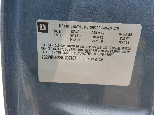 2G2WP552261297187 - 2006 PONTIAC GRAND PRIX GRAY photo 10