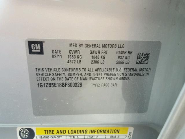 1G1ZB5E18BF300328 - 2011 CHEVROLET MALIBU LS ვერცხლისფერი ფოტო 10