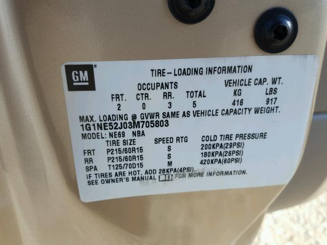 1G1NE52J03M705803 - 2003 CHEVROLET MALIBU LS Bej foto 10