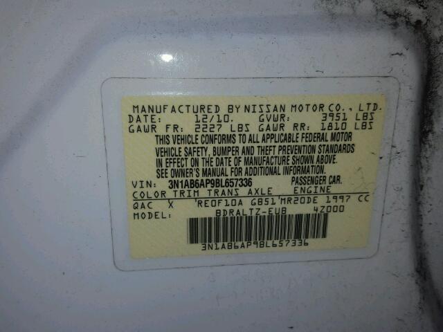 3N1AB6AP9BL657336 - 2011 NISSAN SENTRA WHITE photo 10