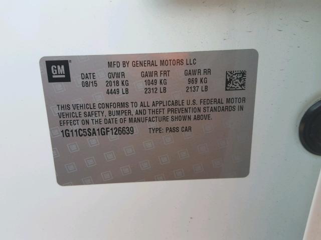 1G11C5SA1GF126639 - 2016 CHEVROLET MALIBU LIM 白色 照片 10