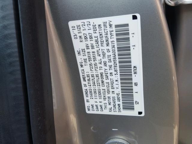 5J8TB2H59AA003415 - 2010 ACURA RDX TECHNO SILVER photo 10