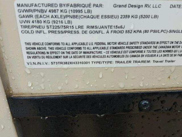 573TR382XH3310301 - 2017 GRAN REFLECTION BEIGE photo 10