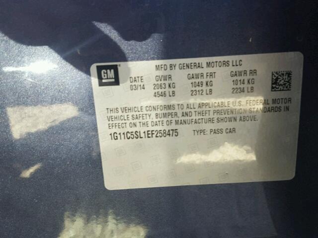 1G11C5SL1EF258475 - 2014 CHEVROLET MALIBU 1LT 蓝色 照片 10