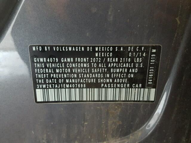 3VW2K7AJ1EM407698 - 2014 VOLKSWAGEN JETTA BASE 灰色 照片 10