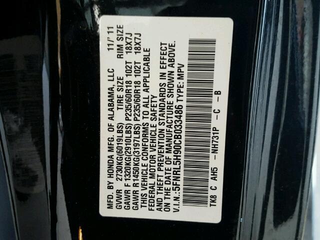 5FNRL5H90CB033486 - 2012 HONDA ODYSSEY TO BLACK photo 10