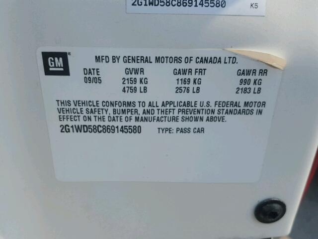 2G1WD58C869145580 - 2006 CHEVROLET IMPALA SUP 白色 照片 10