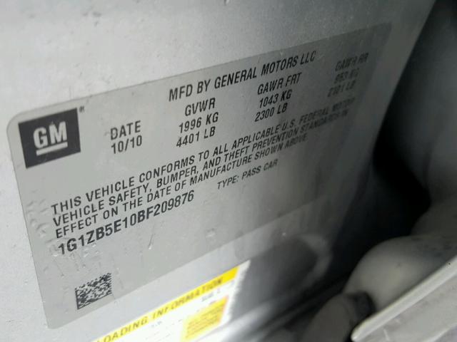 1G1ZB5E10BF209876 - 2011 CHEVROLET MALIBU LS Gümüş foto 10