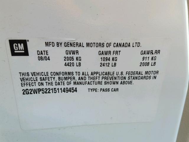 2G2WP522151149454 - 2005 PONTIAC GRAND PRIX Ağ foto 10