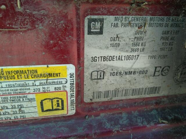 3G1TB6DE1AL106017 - 2010 CHEVROLET AVEO LS 勃艮第红 照片 10