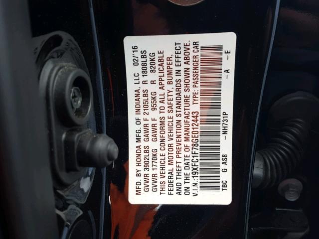 19XFC1F78GE012443 - 2016 HONDA CIVIC EXL 黑色 照片 10