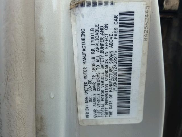 1Y1SK5288YZ432275 - 2000 CHEVROLET GEO PRIZM 银色 照片 10