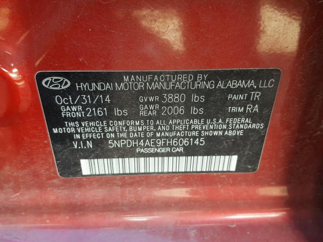 5NPDH4AE9FH606145 - 2015 HYUNDAI ELANTRA RED photo 10