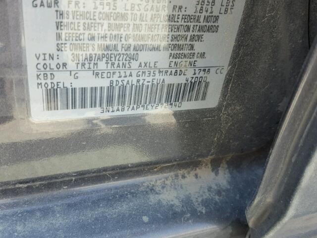 3N1AB7AP9EY272940 - 2014 NISSAN SENTRA S CHARCOAL photo 10