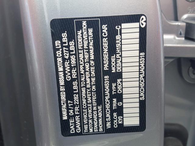 SJKCH5CP6JA045318 - 2018 INFINITI QX30 BASE GRAY photo 10