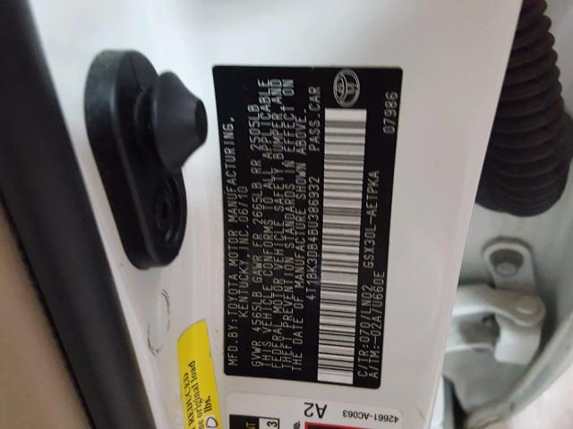 4T1BK3DB4BU386932 - 2011 TOYOTA AVALON BAS CREAM photo 10