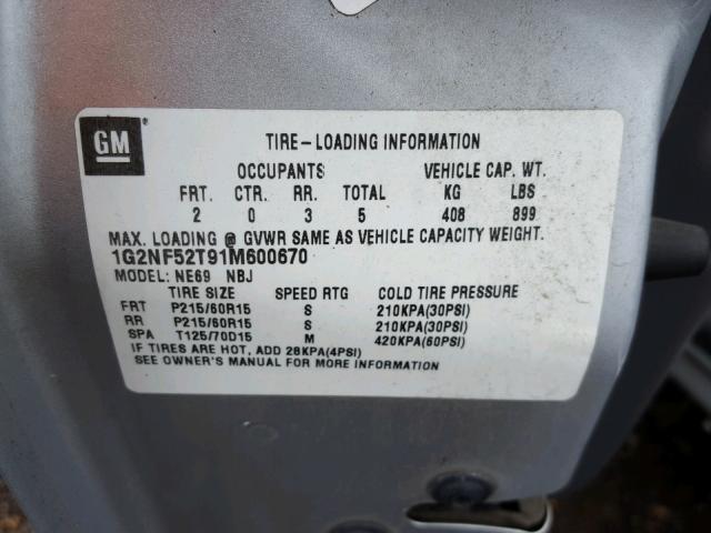 1G2NF52T91M600670 - 2001 PONTIAC GRAND AM S ვერცხლისფერი ფოტო 10