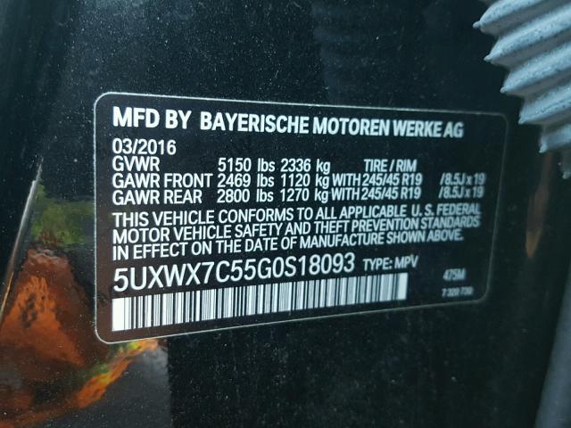 5UXWX7C55G0S18093 - 2016 BMW X3 XDRIVE3 BLACK photo 10