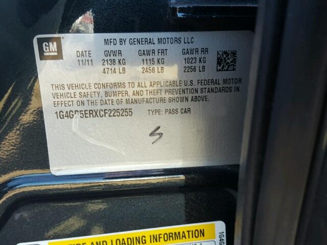 1G4GD5ERXCF225255 - 2012 BUICK LACROSSE P BLACK photo 10