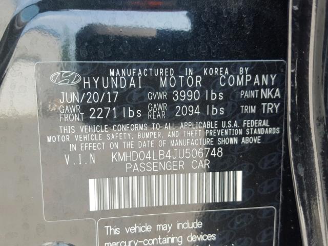 KMHD04LB4JU506748 - 2018 HYUNDAI ELANTRA SP BLACK photo 10